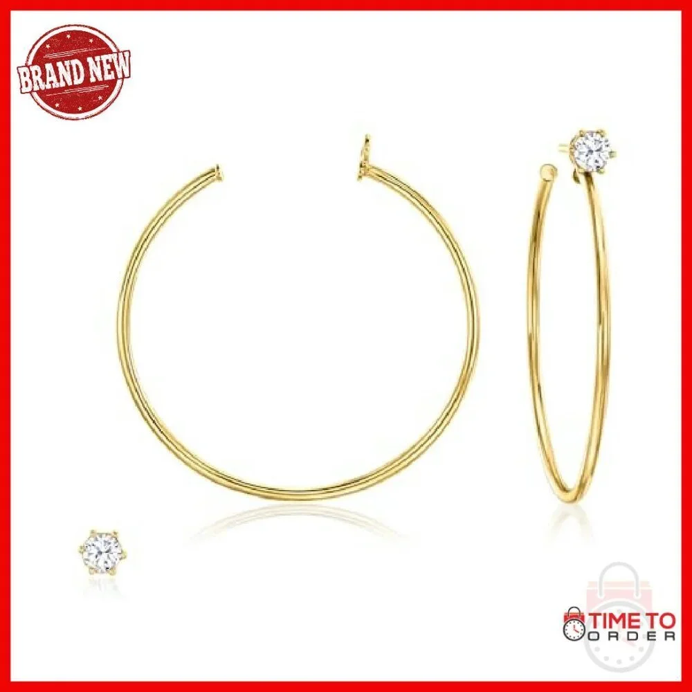 Italian 0.50ct CZ Stud Earrings with Hoop Jackets 18kt Gold Over Sterling